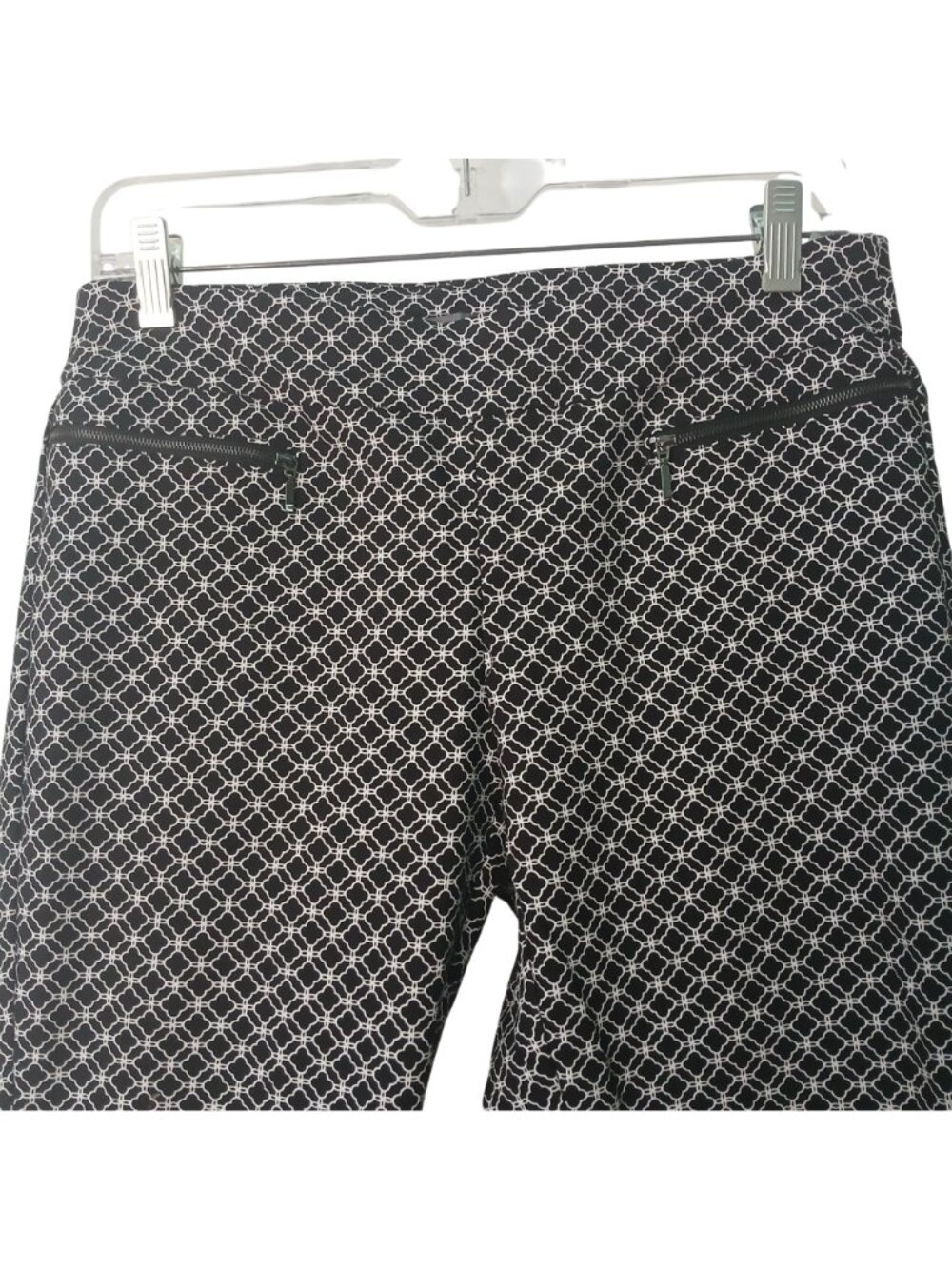 Van Heusen Womens 8 Stretch Trousers Black White Geometric W/Zipper Detail #D-33 - Picture 7 of 9